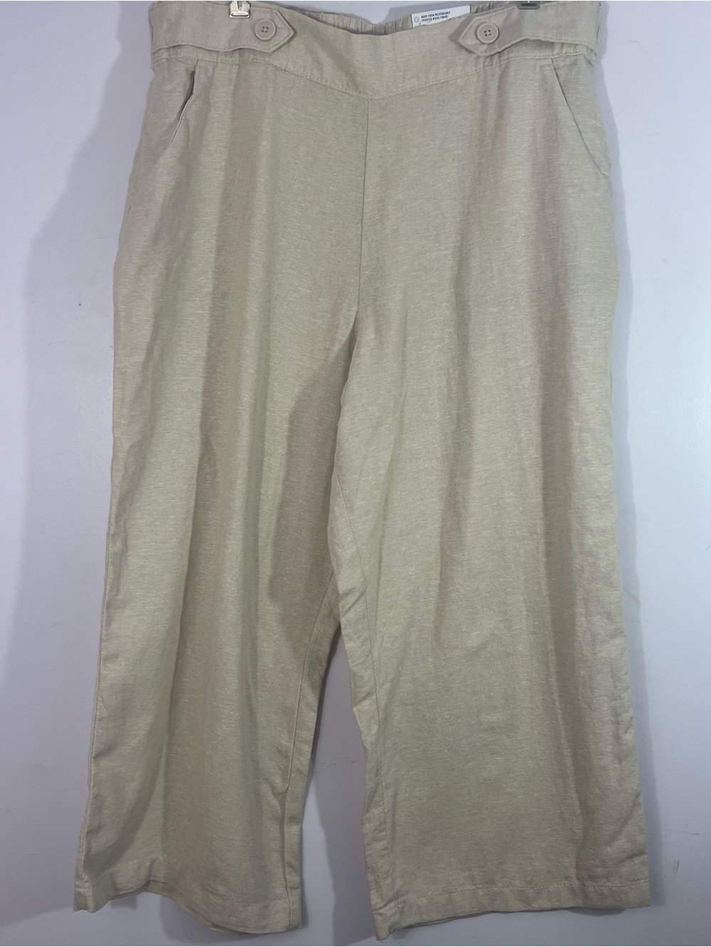 Croft & Barrow NWT Linen Blend Wide Leg Crop Pants XL Beige Elastic Back Waist